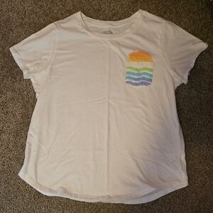 Womens Old Navy White T-Shirt with Rainbow Pocket